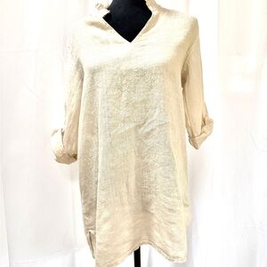 Rosemarine Italian-made Unbleached 100% Linen Lagenlook Women's Tunic Top